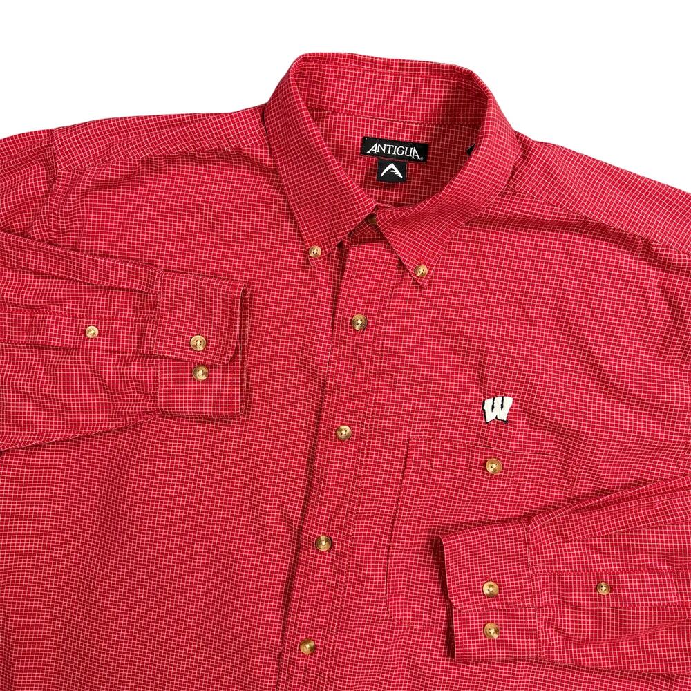 Antigua Wisconsin Badgers Men’s Medium Red White Grid Button Down Shirt